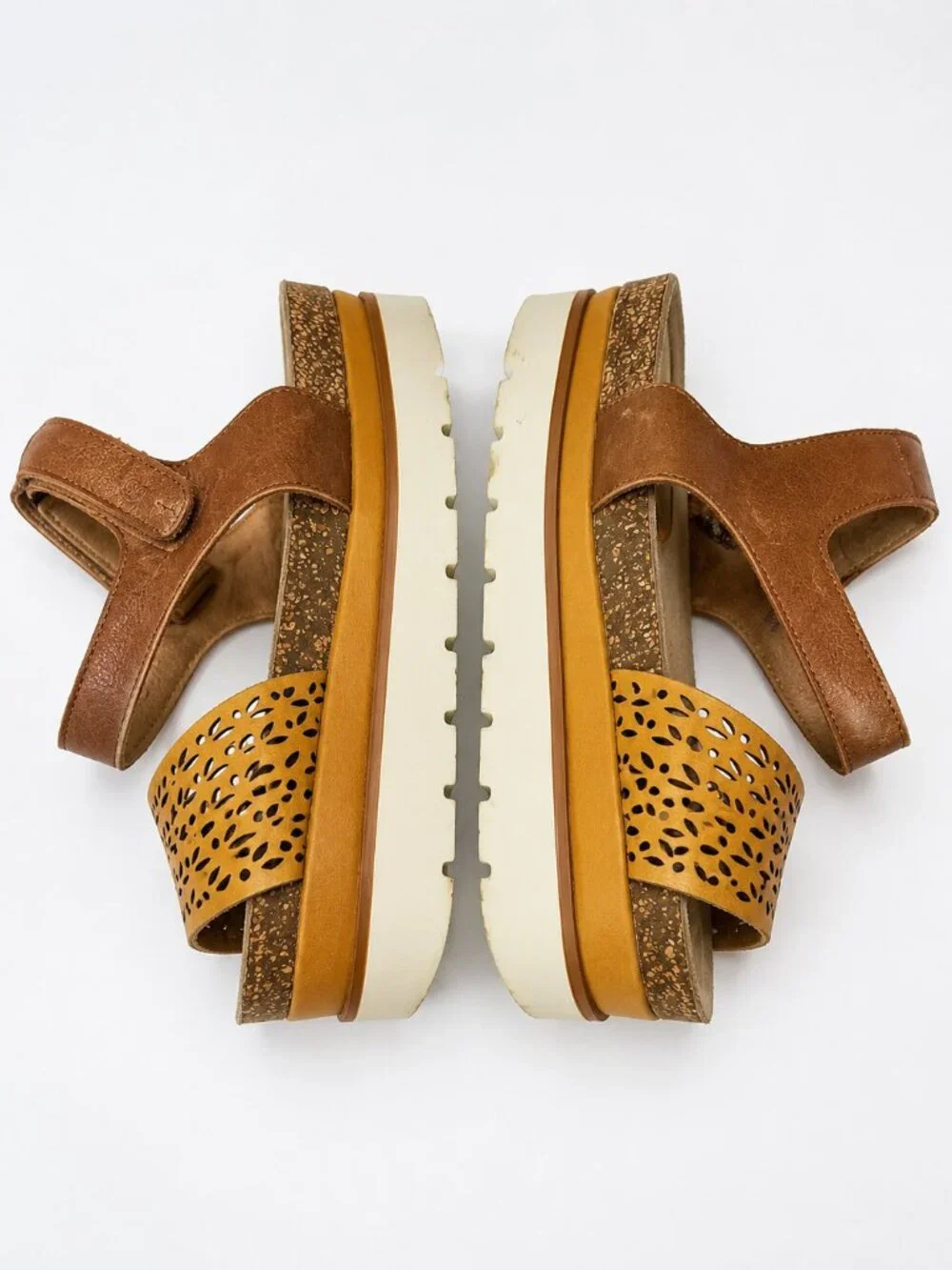 Josef Seibel Clea Leather Platform Sandals Brown Mustard US 6.5/EU 37